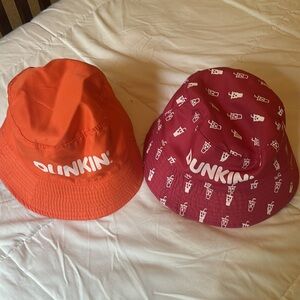 NWOT DUNKIN/COFFEE Bucket hat. REVERSIBLE -Orange&Maroon w/coffee print.1 left!